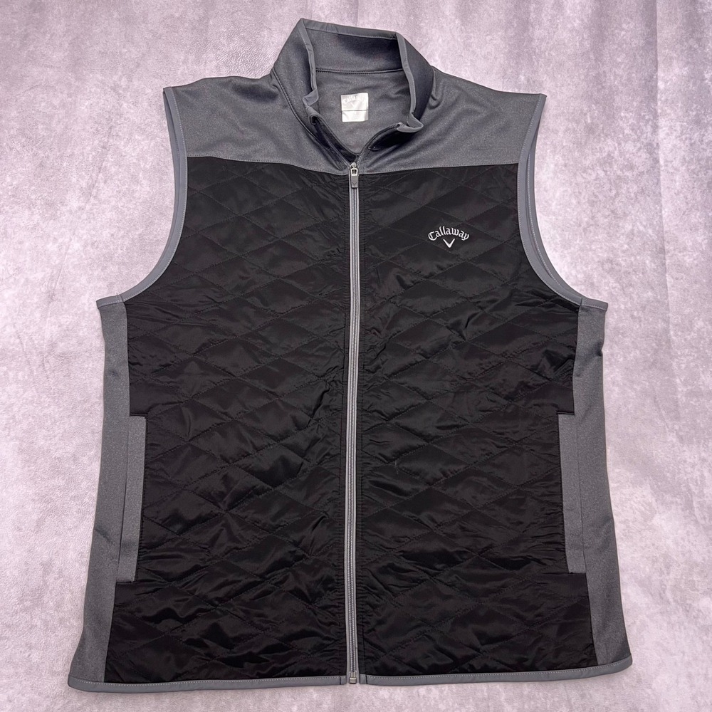 Callaway Golf Vest Men Large Black Grey Good Quilted Full Zip Hybrid Layering